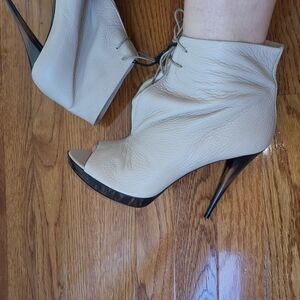 Burberry Tan Peep-Toe Heeled Boots